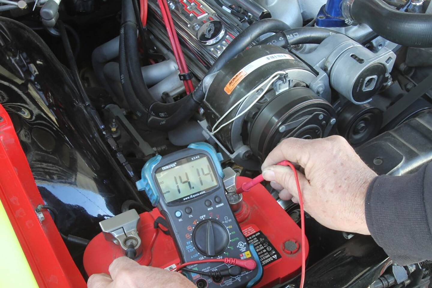 Testing a 12-volt automotive charging system.